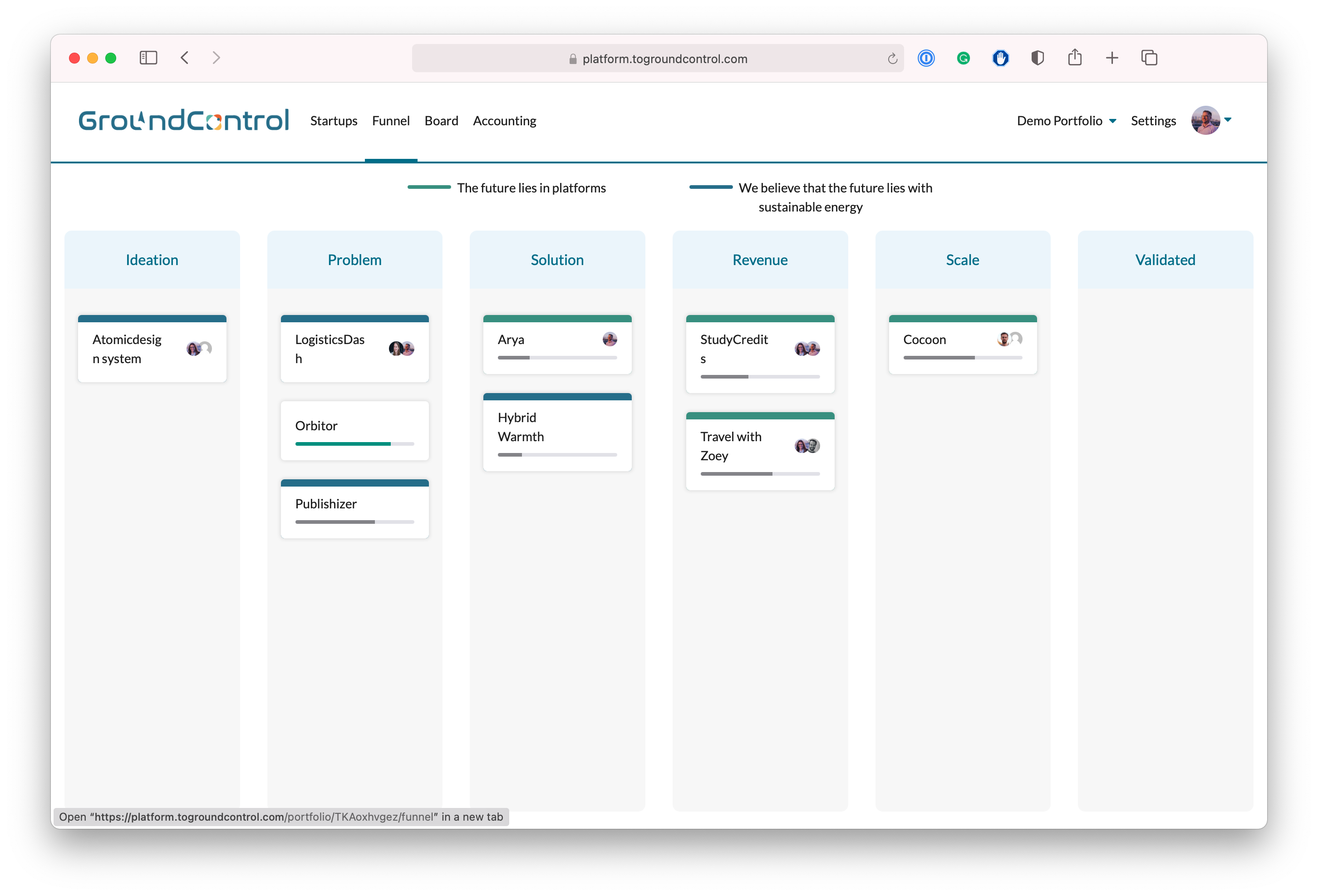 Innovation Portfolio Funnel on GroundControl