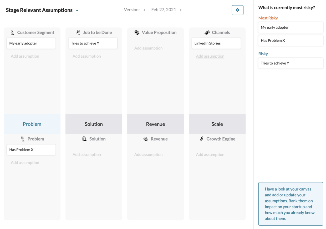 Stage relevant assumptions overview
